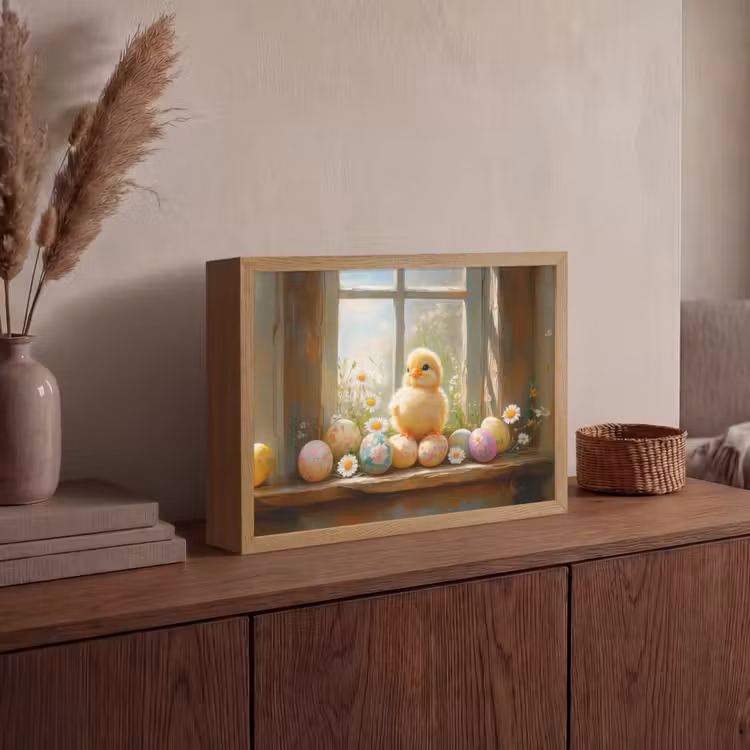 Kuiken - Raam - Paaseieren Light Box met batterij (Wandlamp) middel -sfeer2