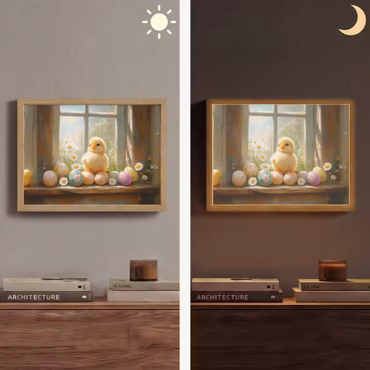 Kuiken - Raam - Paaseieren Light Box met batterij (Wandlamp) middel -sfeer3