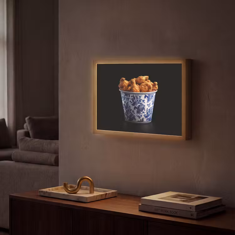 Kip - Bucket - Delfts blauw - Lekker Light Box met batterij (Wandlamp) middel -sfeer1