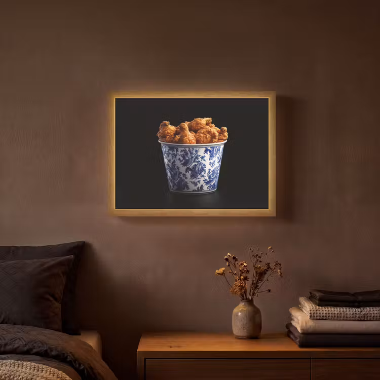 Kip - Bucket - Delfts blauw - Lekker Light Box met batterij (Wandlamp) middel -sfeer4