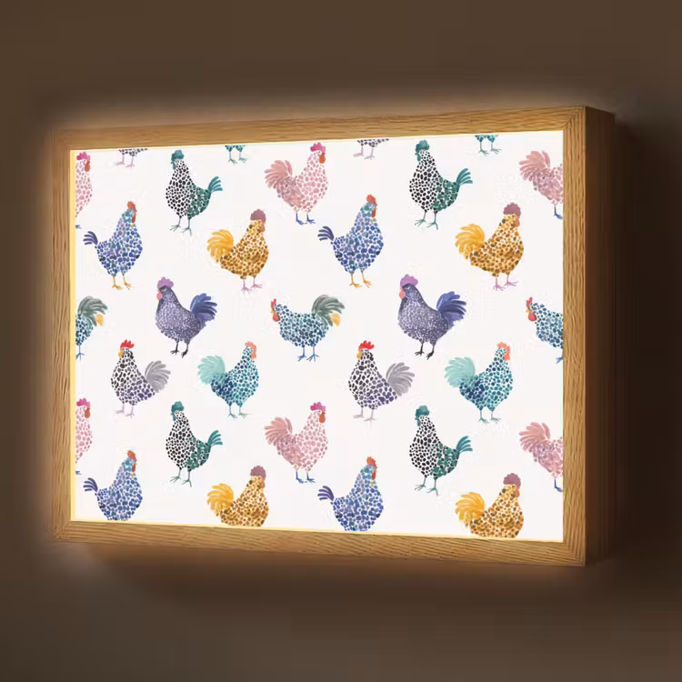 Kippen -Aquarel - Kleurrijk Light Box met batterij (Wandlamp) middel 907 -z3d_website