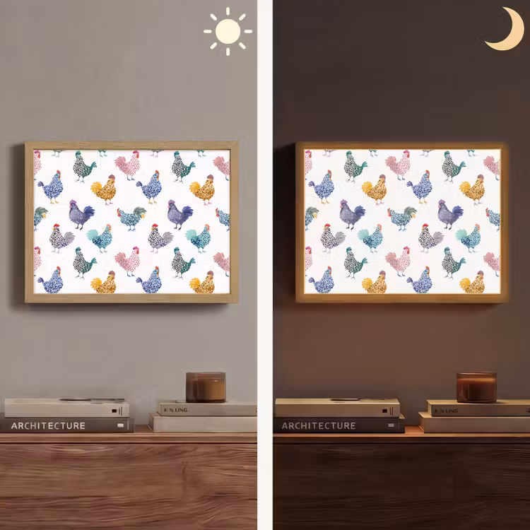 Kippen -Aquarel - Kleurrijk Light Box met batterij (Wandlamp) middel 907 -sfeer3