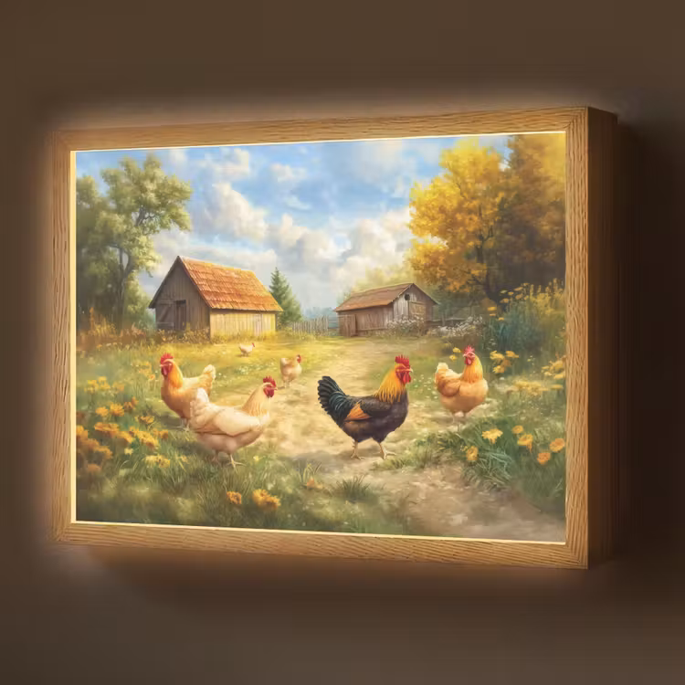 Kippen - Landelijke rust - Natuur Light Box met batterij (Wandlamp) middel -z3d_website
