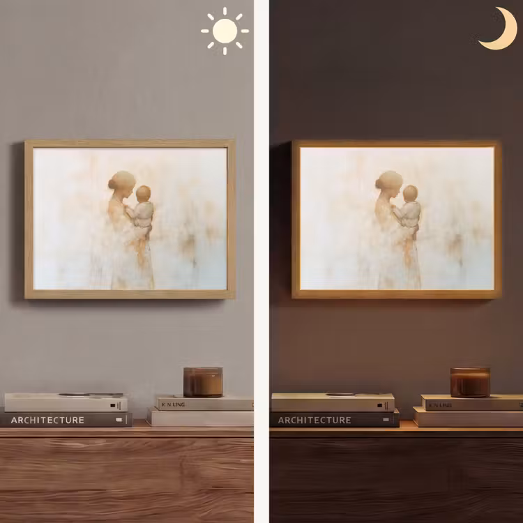 Kind - Moeder - Waterverfschilderij Light Box met batterij (Wandlamp) middel -sfeer3