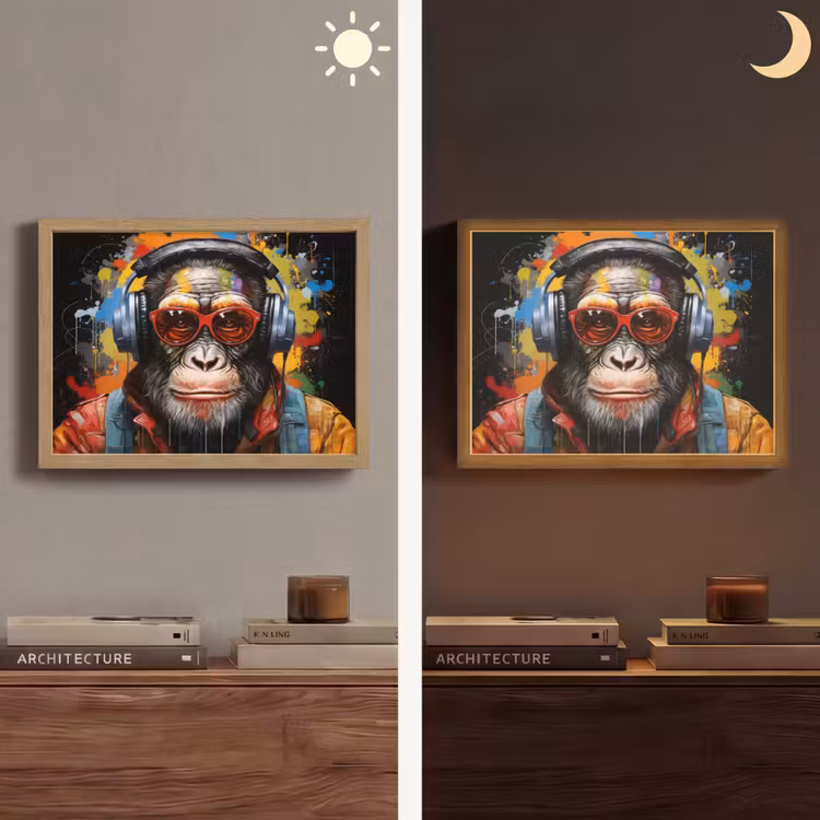 Chimpansee - Aap - dieren - Graffiti - Bril - Koptelefoon - Kleuren Light Box met batterij (Wandlamp) middel -sfeer3