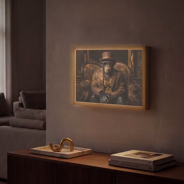 Chimpansee - Stoel - Pak - Bruin Light Box met batterij (Wandlamp) middel -sfeer1