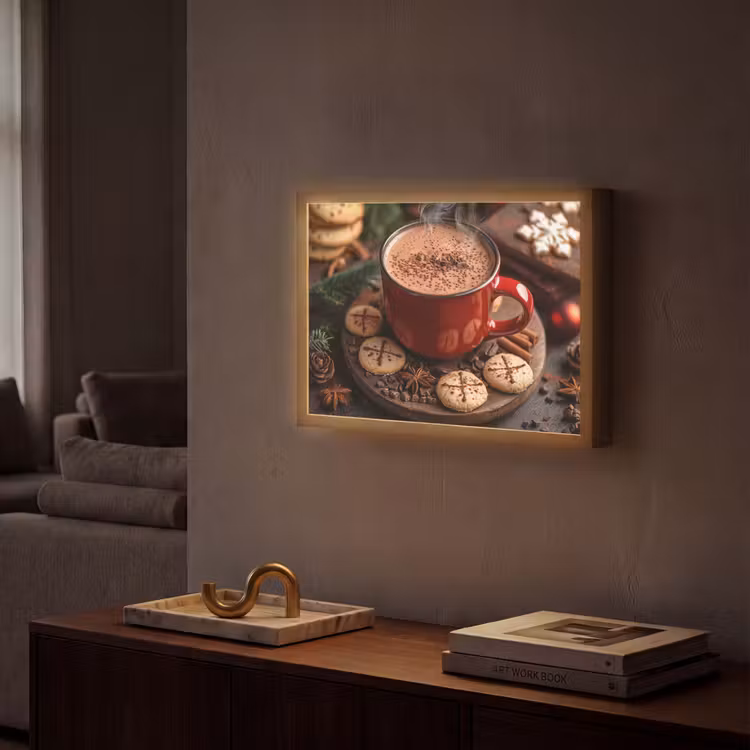 Chocolademelk - Mok - Winter - Kerst - Gezelligheid Light Box met batterij (Wandlamp) middel -sfeer1