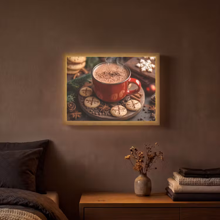 Chocolademelk - Mok - Winter - Kerst - Gezelligheid Light Box met batterij (Wandlamp) middel -sfeer4