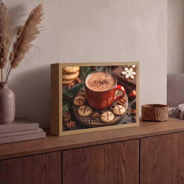 Chocolademelk - Mok - Winter - Kerst - Gezelligheid Light Box met batterij (Wandlamp) middel -sfeer2