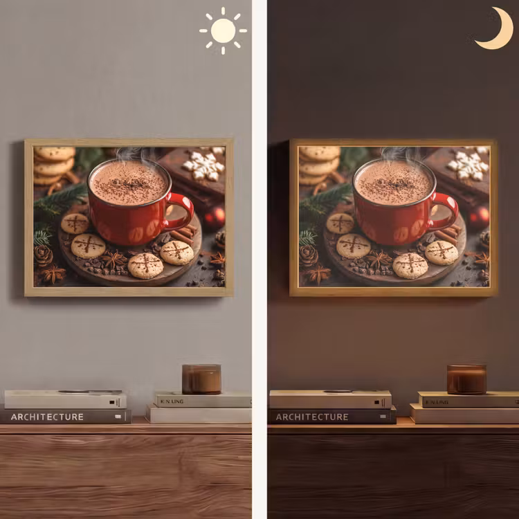 Chocolademelk - Mok - Winter - Kerst - Gezelligheid Light Box met batterij (Wandlamp) middel -sfeer3