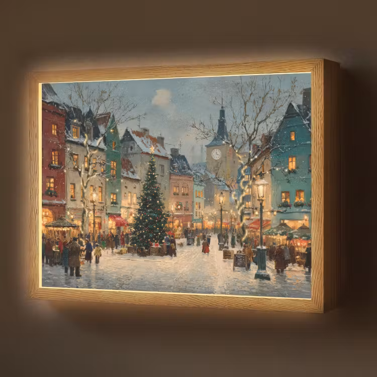 Kerstsfeer - Stadsplein - Kleurrijk Light Box met batterij (Wandlamp) middel -z3d_website