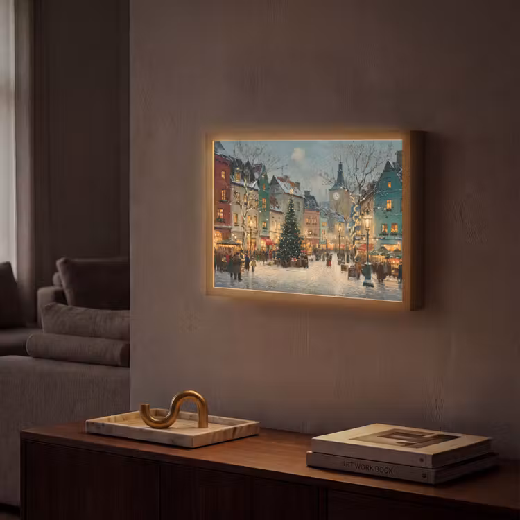 Kerstsfeer - Stadsplein - Kleurrijk Light Box met batterij (Wandlamp) middel -sfeer1