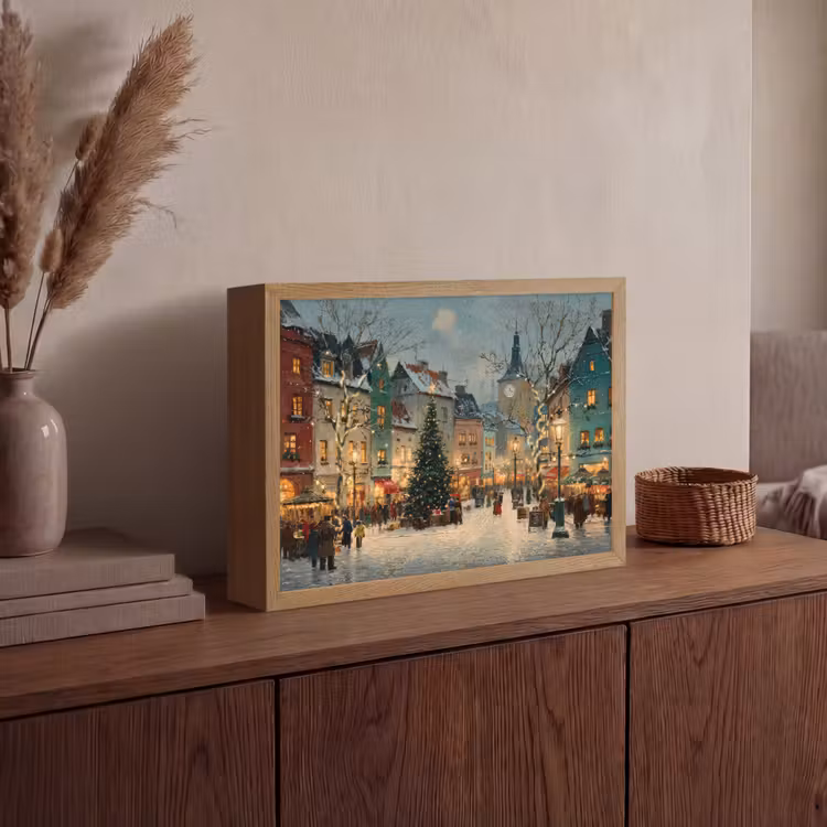 Kerstsfeer - Stadsplein - Kleurrijk Light Box met batterij (Wandlamp) middel -sfeer2
