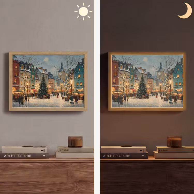 Kerstsfeer - Stadsplein - Kleurrijk Light Box met batterij (Wandlamp) middel -sfeer3