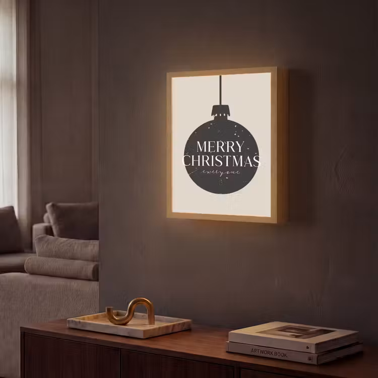 Kerstballen - Japandi - Christmas - Zwarte kerstballen Light Box met batterij (Wandlamp) middel -sfeer1