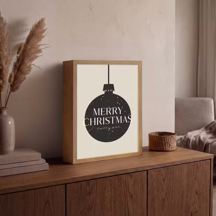 Kerstballen - Japandi - Christmas - Zwarte kerstballen Light Box met batterij (Wandlamp) middel -sfeer2