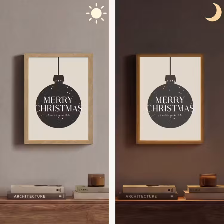 Kerstballen - Japandi - Christmas - Zwarte kerstballen Light Box met batterij (Wandlamp) middel -sfeer3
