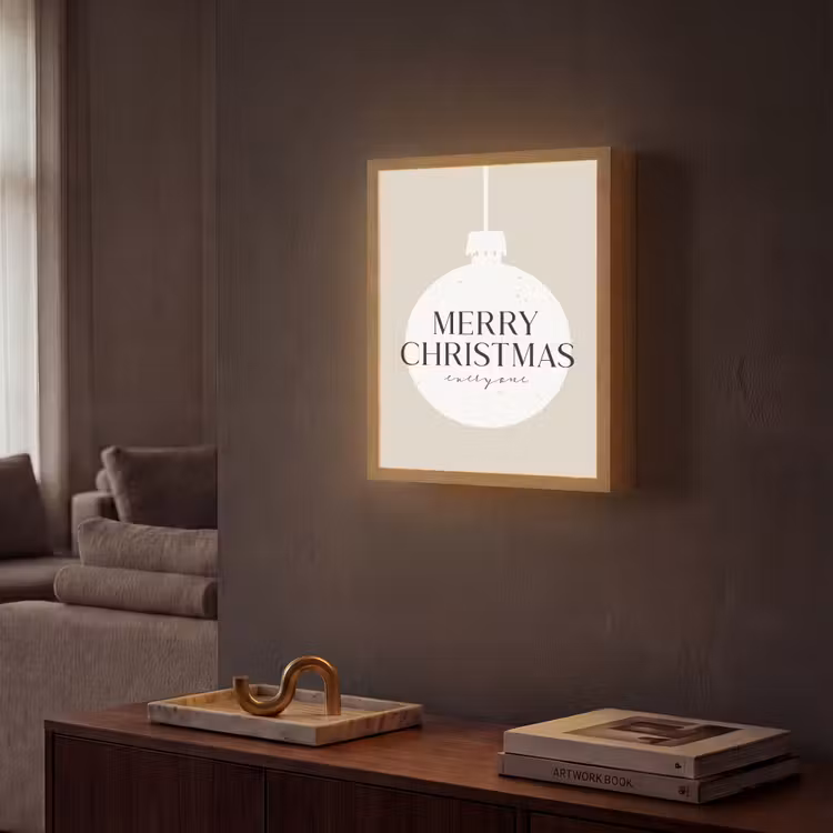 Christmas - Kerstballen - Japandi - Witte kerstballen Light Box met batterij (Wandlamp) middel -sfeer1