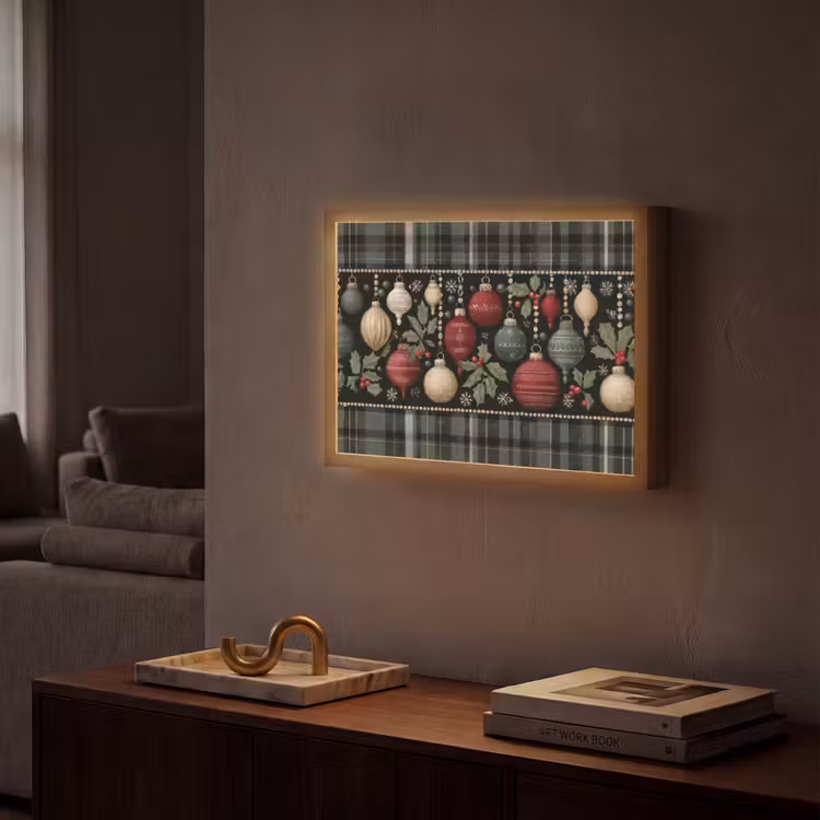 Kerstballen - Rood - Hulsttakken - Patroon Light Box met batterij (Wandlamp) middel -sfeer1