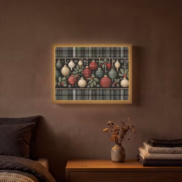 Kerstballen - Rood - Hulsttakken - Patroon Light Box met batterij (Wandlamp) middel -sfeer4