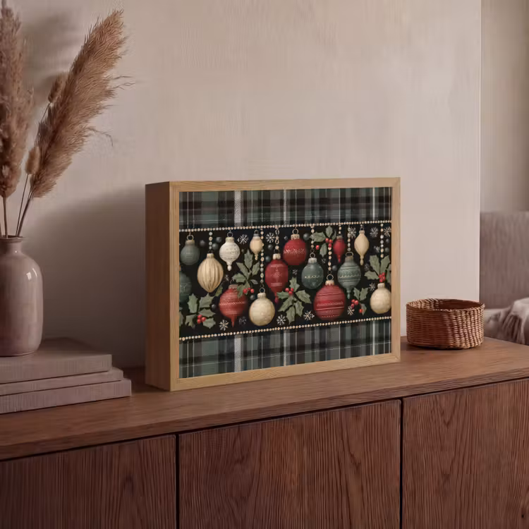 Kerstballen - Rood - Hulsttakken - Patroon Light Box met batterij (Wandlamp) middel -sfeer2