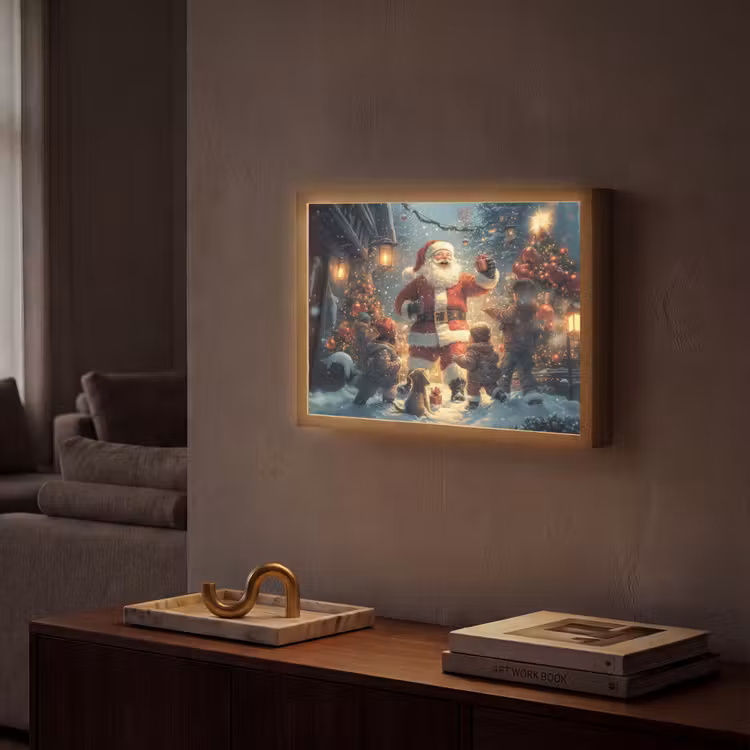 Kerstvreugde - Sneeuw - Kleurrijk Light Box met batterij (Wandlamp) middel -sfeer1