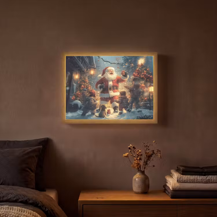 Kerstvreugde - Sneeuw - Kleurrijk Light Box met batterij (Wandlamp) middel -sfeer4