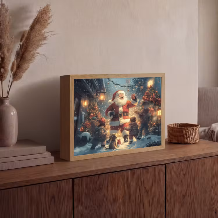 Kerstvreugde - Sneeuw - Kleurrijk Light Box met batterij (Wandlamp) middel -sfeer2