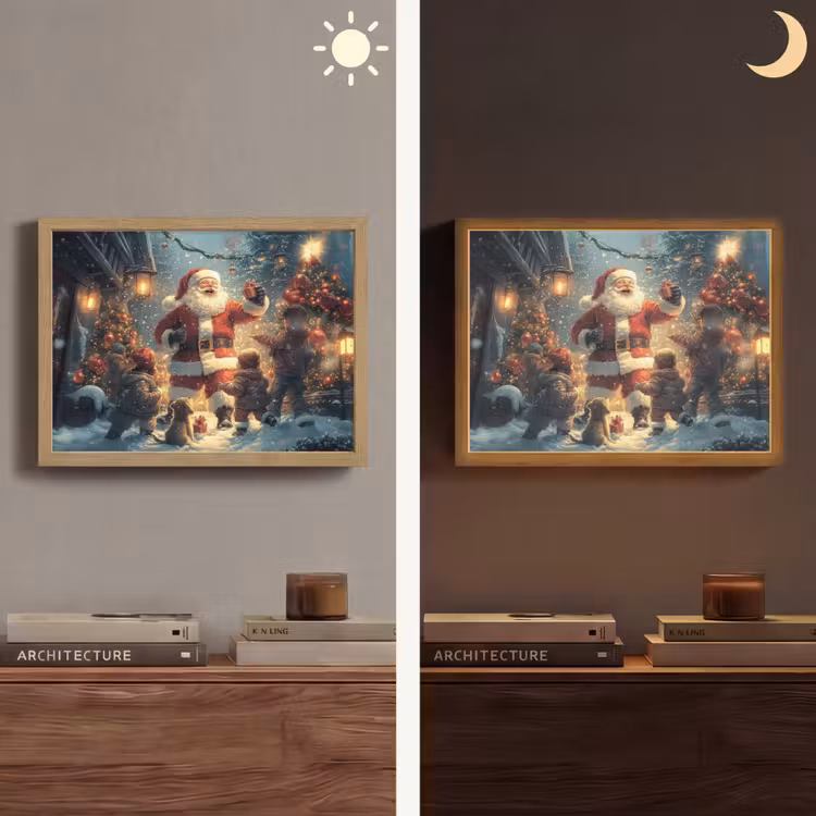 Kerstvreugde - Sneeuw - Kleurrijk Light Box met batterij (Wandlamp) middel -sfeer3