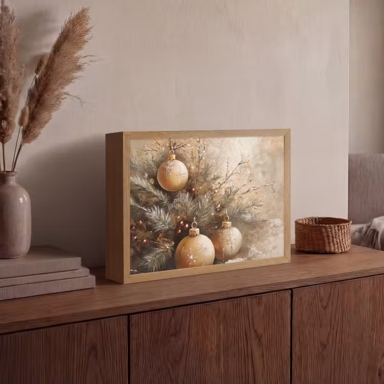 Kerst - Kerstballen - Beige - Goud Light Box met batterij (Wandlamp) middel -sfeer2