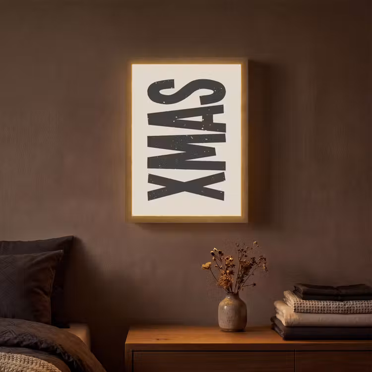 Kerst - Christmas - Japandi - Beige Light Box met batterij (Wandlamp) middel -sfeer4