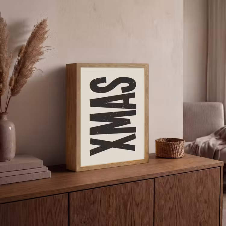 Kerst - Christmas - Japandi - Beige Light Box met batterij (Wandlamp) middel -sfeer2