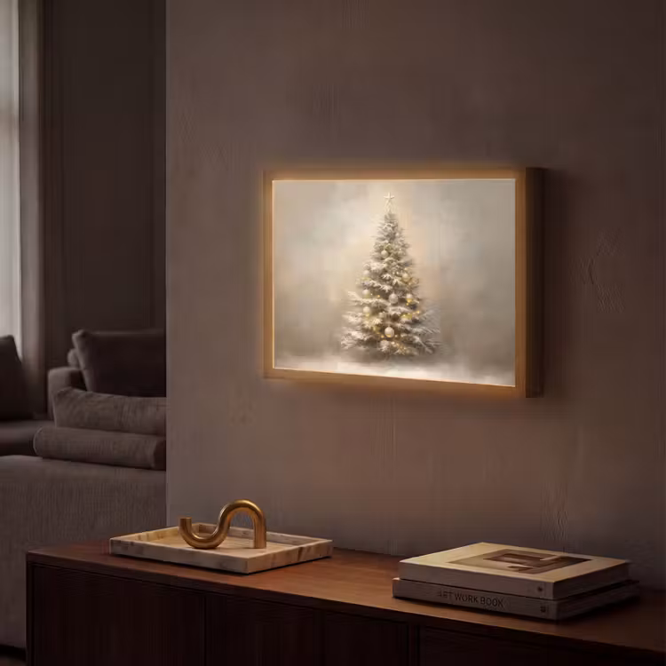 Kerst - kerstboom - Sneeuw - Art Light Box met batterij (Wandlamp) middel -sfeer1