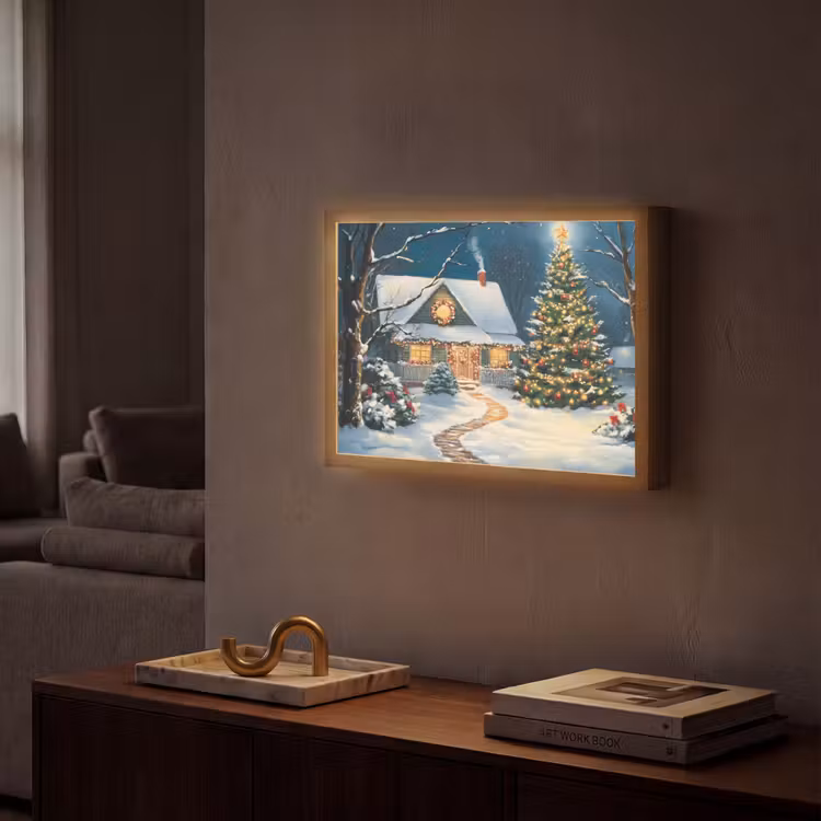 Kerst - Kerstboom - Winter - Huis - Sneeuw Light Box met batterij (Wandlamp) middel -sfeer1