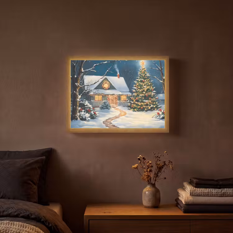 Kerst - Kerstboom - Winter - Huis - Sneeuw Light Box met batterij (Wandlamp) middel -sfeer4