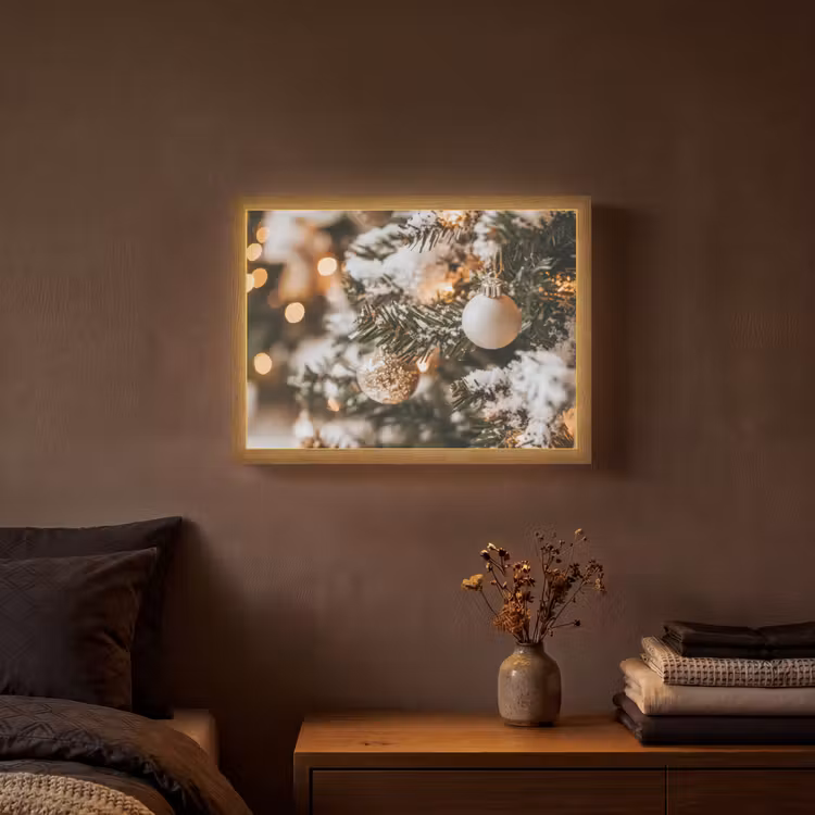 Kerst - Kerstboom - Winter - Binnen - Sneeuw Light Box met batterij (Wandlamp) middel -sfeer4