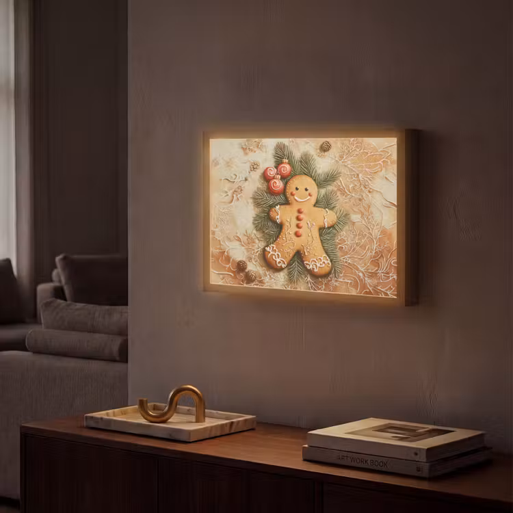 Kerstmis - Koekje - Poppetje - Speculaas Light Box met batterij (Wandlamp) middel -sfeer1