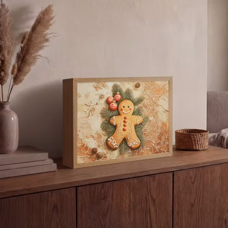 Kerstmis - Koekje - Poppetje - Speculaas Light Box met batterij (Wandlamp) middel -sfeer2