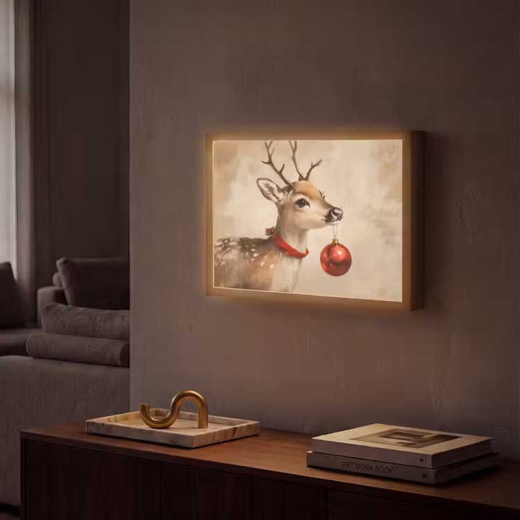 Kerst - Hert - Gewei - Kerstbal - Rendier Light Box met batterij (Wandlamp) middel -sfeer1
