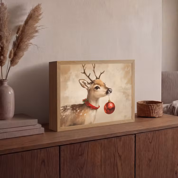 Kerst - Hert - Gewei - Kerstbal - Rendier Light Box met batterij (Wandlamp) middel -sfeer2