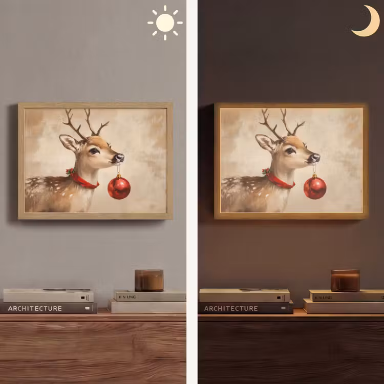 Kerst - Hert - Gewei - Kerstbal - Rendier Light Box met batterij (Wandlamp) middel -sfeer3