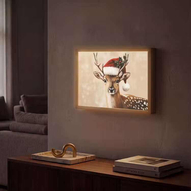 Kerst - Hert - Gewei - Rood Light Box met batterij (Wandlamp) middel -sfeer1
