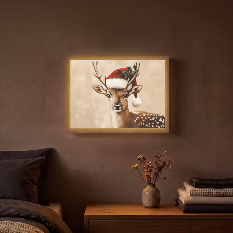 Kerst - Hert - Gewei - Rood Light Box met batterij (Wandlamp) middel -sfeer4