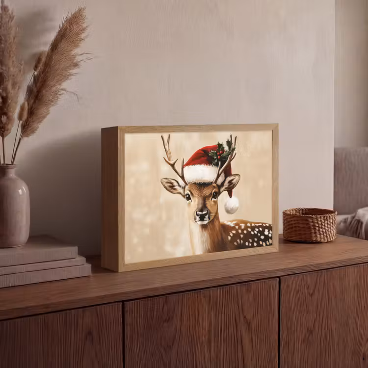 Kerst - Hert - Gewei - Rood Light Box met batterij (Wandlamp) middel -sfeer2