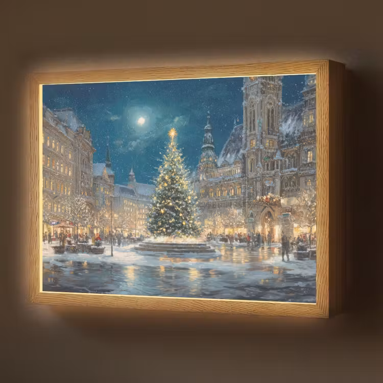 Kerstnacht - Stadsplein - Meerkleurig Light Box met batterij (Wandlamp) middel -z3d_website