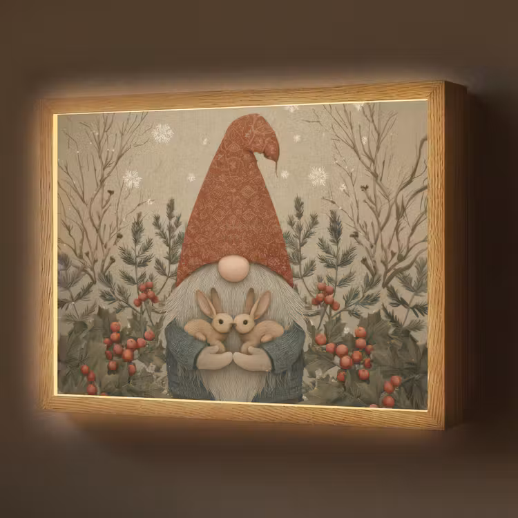 Kerstgnome - Konijntjes - Kleurrijk Light Box met batterij (Wandlamp) middel -z3d_website