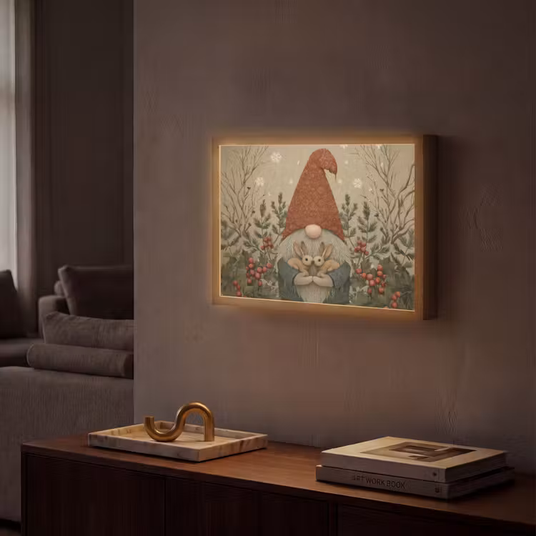 Kerstgnome - Konijntjes - Kleurrijk Light Box met batterij (Wandlamp) middel -sfeer1