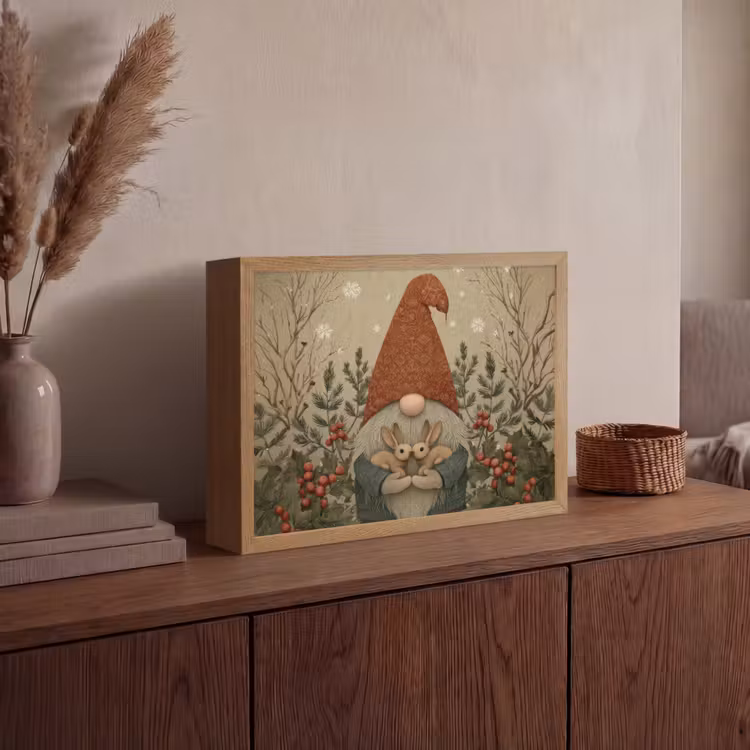 Kerstgnome - Konijntjes - Kleurrijk Light Box met batterij (Wandlamp) middel -sfeer2
