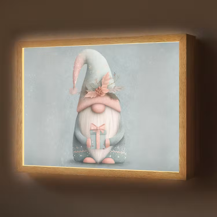 Kerstgnome - Cadeau - Groen Light Box met batterij (Wandlamp) middel -z3d_website