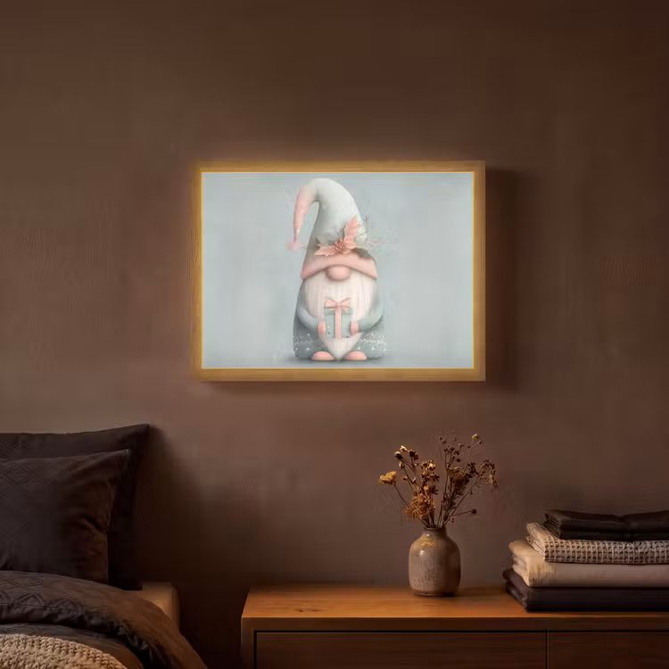 Kerstgnome - Cadeau - Groen Light Box met batterij (Wandlamp) middel -sfeer4